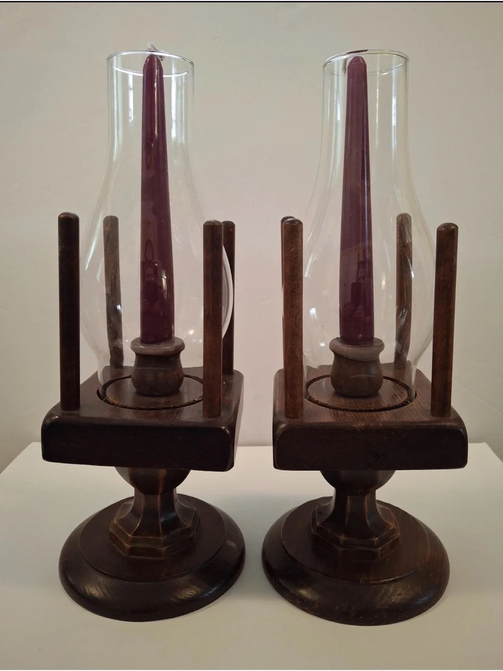 Vintage 1970s Wooden Candle Holders – Matching Pair-hurricane’s not included
